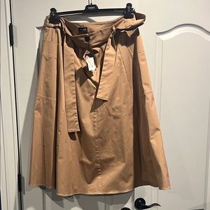 Elegant Tan A-Line Skirt with Tie Belt